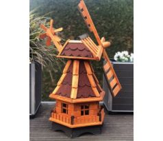 DARLUX Šestihranný zahradní větrný mlýn vyrobený ze dřeva červený s vrtulí s kuličkovými ložisky výška 500 mm