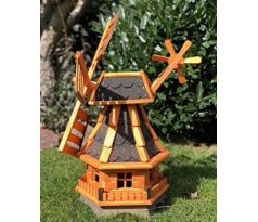 DARLUX Šestihranný zahradní větrný mlýn vyrobený ze dřeva černý s vrtulí s kuličkovými ložisky výška 500 mm