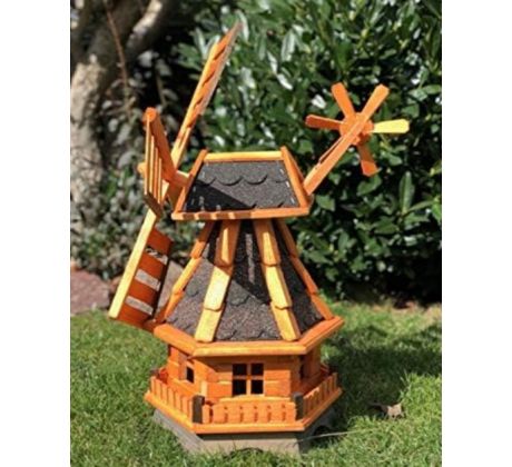 DARLUX Šestihranný zahradní větrný mlýn vyrobený ze dřeva černý s vrtulí s kuličkovými ložisky výška 500 mm