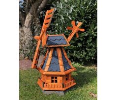 DARLUX Šestihranný zahradní větrný mlýn vyrobený ze dřeva modrý s vrtulí s kuličkovými ložisky výška 500 mm