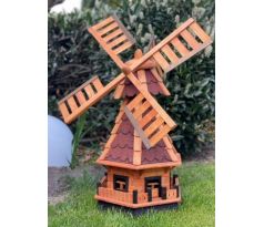 DARLUX Šestihranný zahradní větrný mlýn vyrobený ze dřeva vel.2 červený s vrtulí s kuličkovými ložisky výška 950 mm