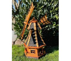 DARLUX Šestihranný zahradní větrný mlýn vyrobený ze dřeva vel.2 černý s vrtulí s kuličkovými ložisky výška 950 mm