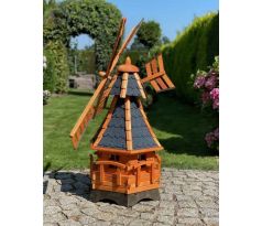 DARLUX Šestihranný zahradní větrný mlýn vyrobený ze dřeva vel.3 modrý s vrtulí s kuličkovými ložisky výška 1200 mm