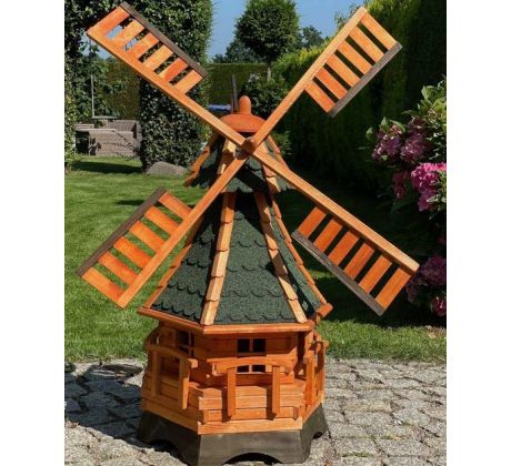 DARLUX Šestihranný zahradní větrný mlýn vyrobený ze dřeva  vel.3 zelený s vrtulí s kuličkovými ložisky výška 1200 mm
