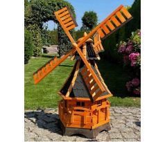 DARLUX Šestihranný zahradní větrný mlýn vyrobený ze dřeva vel.3 černý s vrtulí s kuličkovými ložisky výška 1200 mm