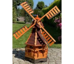 DARLUX Šestihranný zahradní větrný mlýn vyrobený ze dřeva vel.3 červený s vrtulí s kuličkovými ložisky výška 1200 mm copy