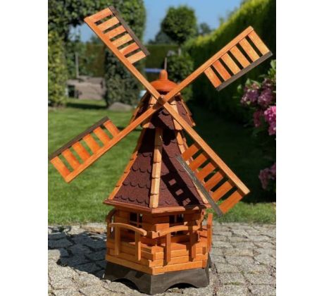 DARLUX Šestihranný zahradní větrný mlýn vyrobený ze dřeva vel.3 červený s vrtulí s kuličkovými ložisky výška 1200 mm copy