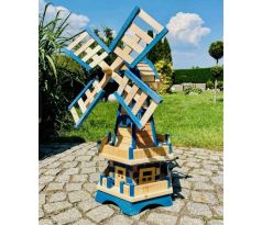 DARLUX Šestihranný zahradní větrný mlýn vyrobený ze dřeva modrý s vrtulí s kuličkovými ložisky výška 930 mm