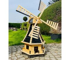 DARLUX Šestihranný zahradní větrný mlýn vyrobený ze dřeva černý s vrtulí s kuličkovými ložisky výška 1150 mm