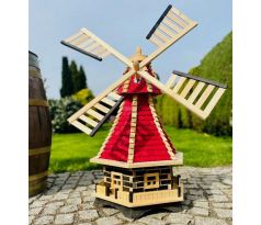 DARLUX Šestihranný zahradní větrný mlýn vyrobený ze dřeva červený s vrtulí s kuličkovými ložisky výška 1150 mm