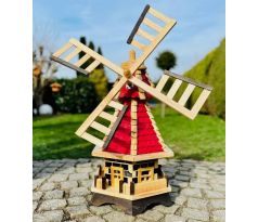 DARLUX Šestihranný zahradní větrný mlýn vyrobený ze dřeva červený s vrtulí s kuličkovými ložisky výška 910 mm