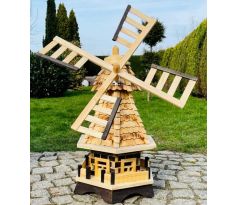 DARLUX Šestihranný zahradní větrný mlýn vyrobený ze dřeva hnědý s vrtulí s kuličkovými ložisky výška 910 mm