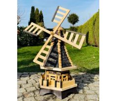 DARLUX Šestihranný zahradní větrný mlýn vyrobený ze dřeva černý s vrtulí s kuličkovými ložisky výška 910 mm