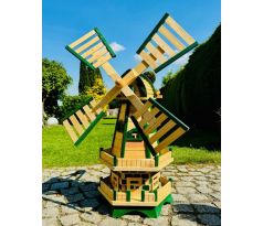 DARLUX Šestihranný zahradní větrný mlýn vyrobený ze dřeva zelený s vrtulí s kuličkovými ložisky výška 930 mm