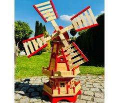 DARLUX Šestihranný zahradní větrný mlýn vyrobený ze dřeva červený s vrtulí s kuličkovými ložisky výška 930 mm